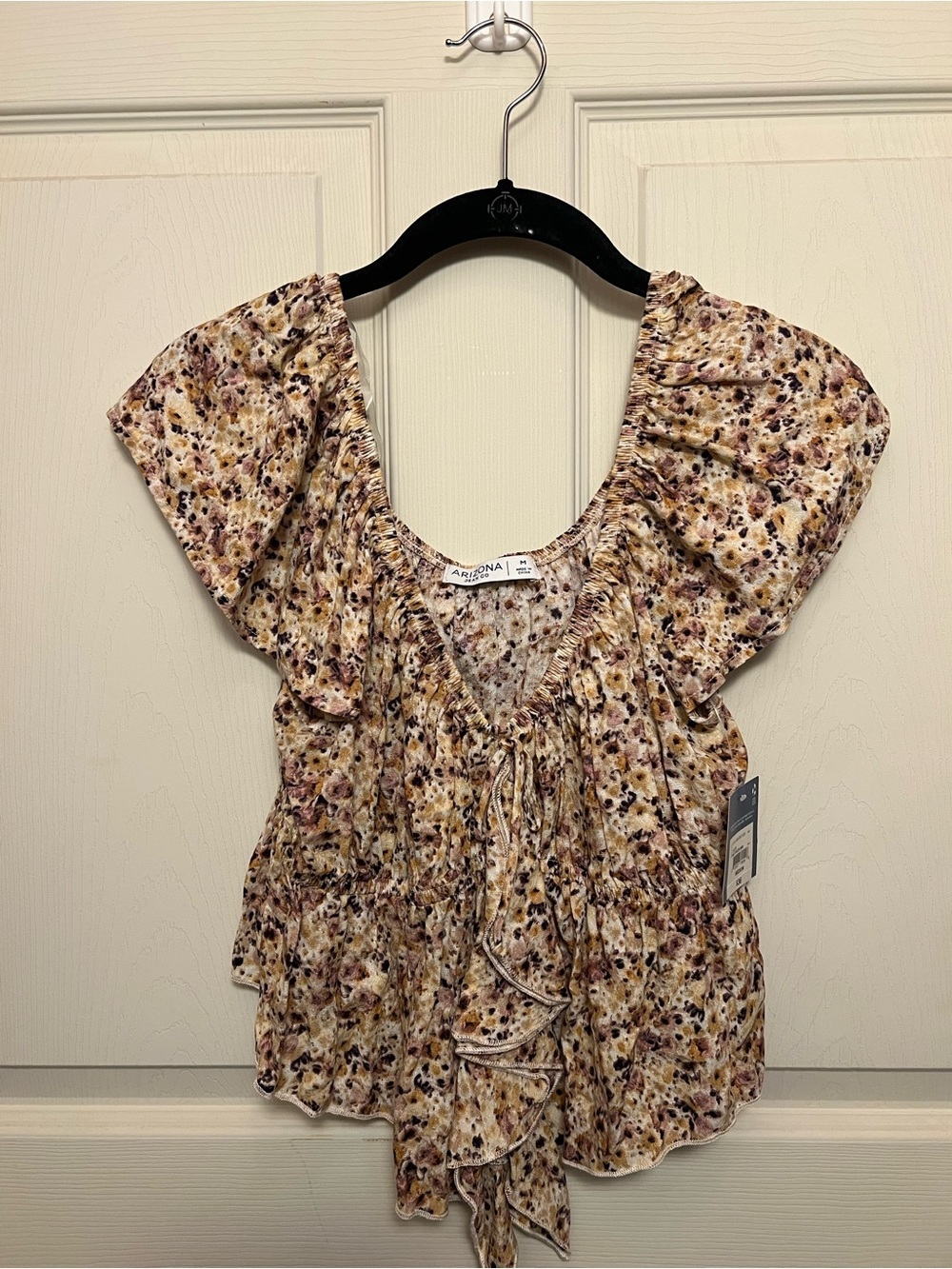 Arizona Floral Ruffle Peplum Top in Cream and Pink Tones